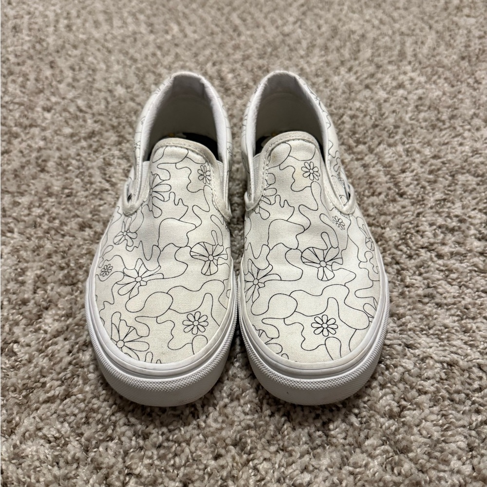 Vans White Floral Slip-On Sneakers